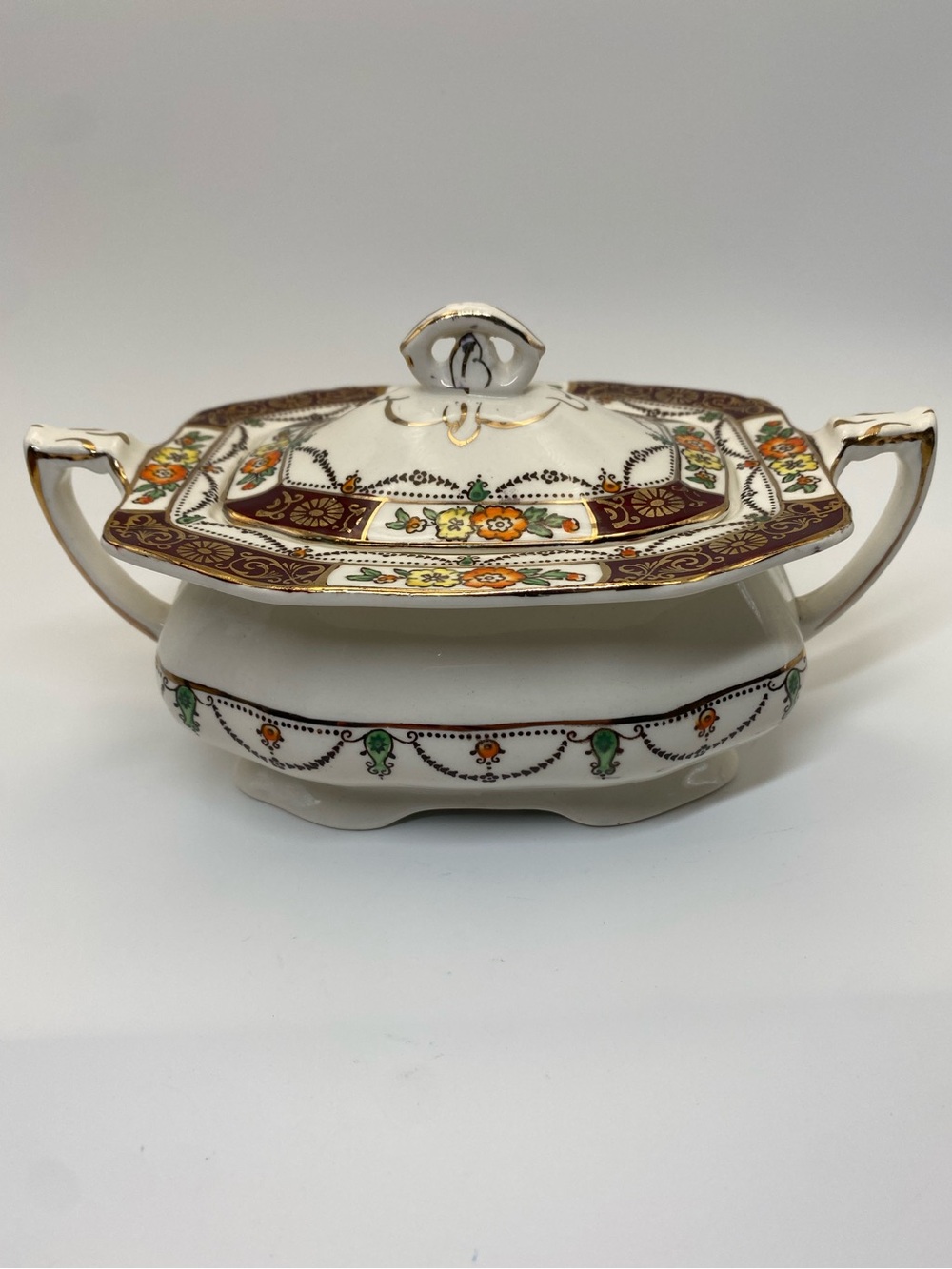 Alfred Meakin England Solway Maroon octagonal‎ covered vegetable dish Vintage - Picture 2 of 11